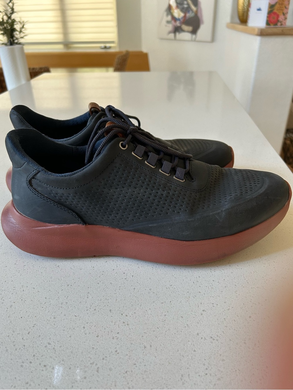 Johnston & Murphy Black Perforated Lace-Up Sneakers with Brown Sole